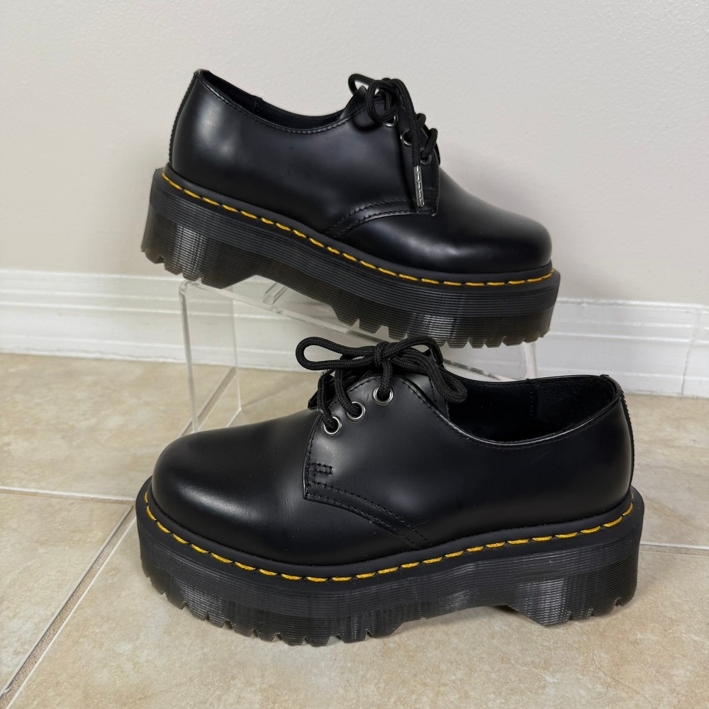 Dr. Martens 1461 Quad Platform Shoes Womens 6 Smooth Black Leather 3-Eye Oxfords